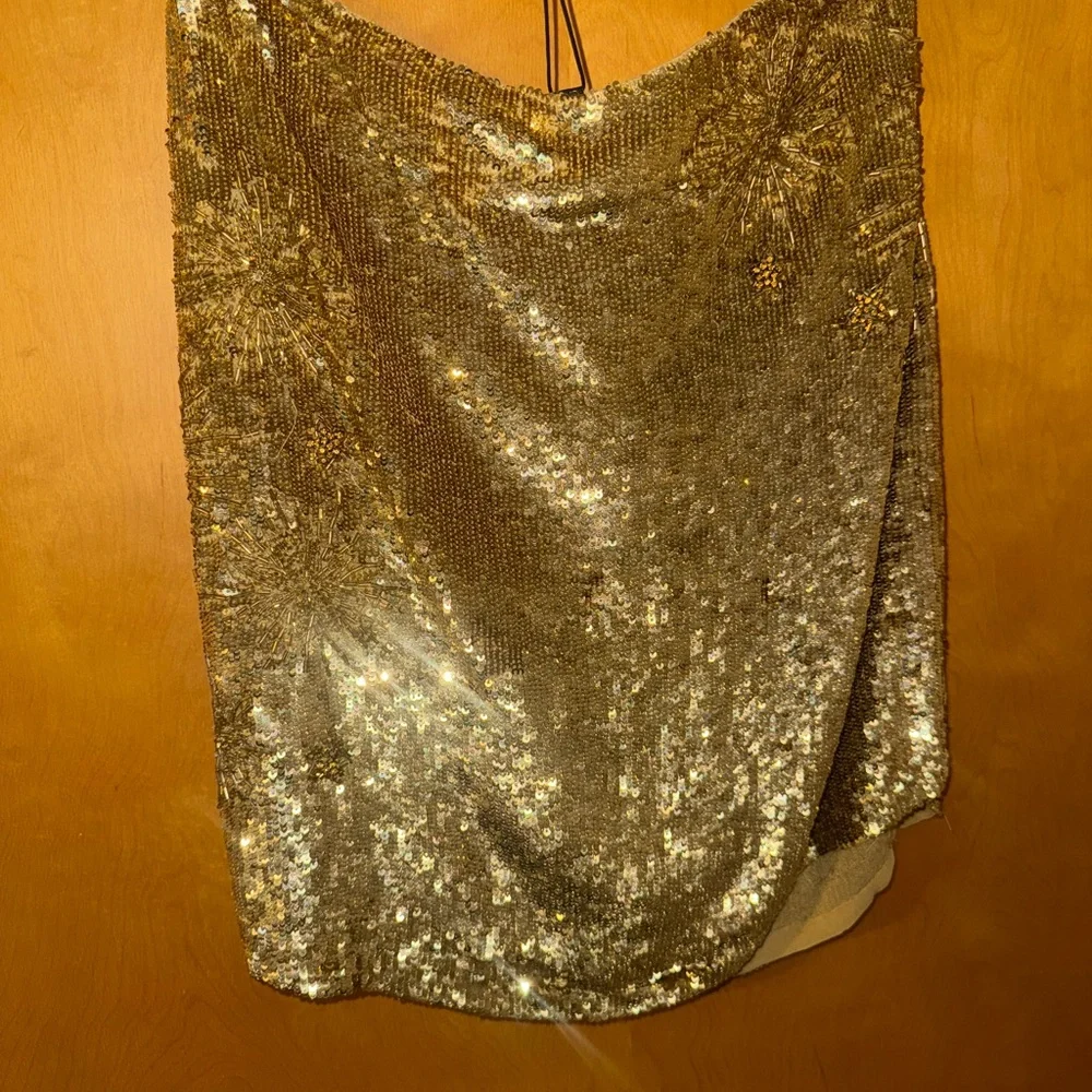 Retrofete Gold Sequin Draped Mini Skirt - NWT Size M - Picture 4 of 10